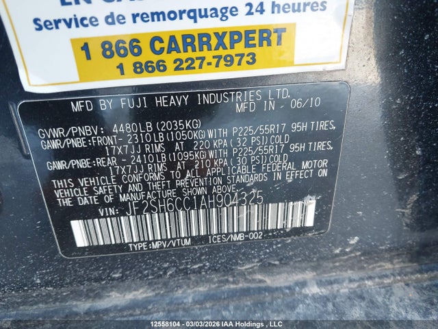 Продаж на аукціоні авто 2010 Subaru Forester 2.5 X/2.5 X Touring Package, vin: JF2SH6CC1AH904325, номер лоту: 12558104