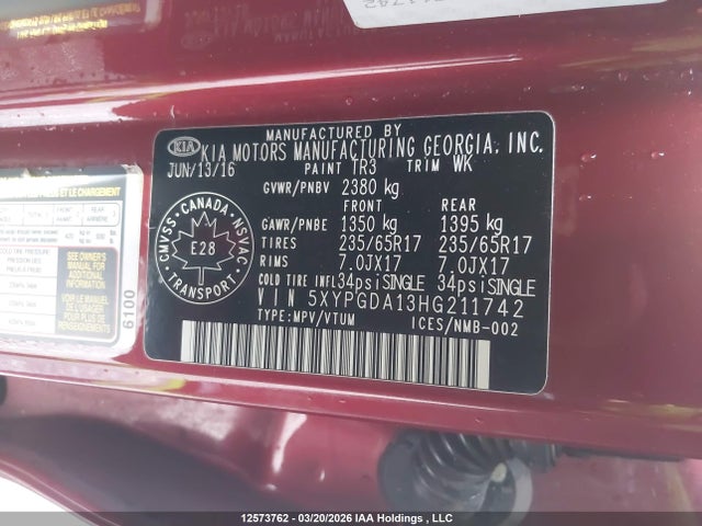 5XYPGDA13HG211742 KIA Sorento