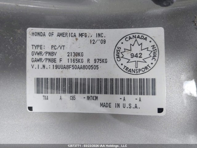 2010 Acura Tl მანქანა იყიდება აუქციონზე, vin: 19UUA8F50AA800505, აუქციონის ნომერი: 12573771