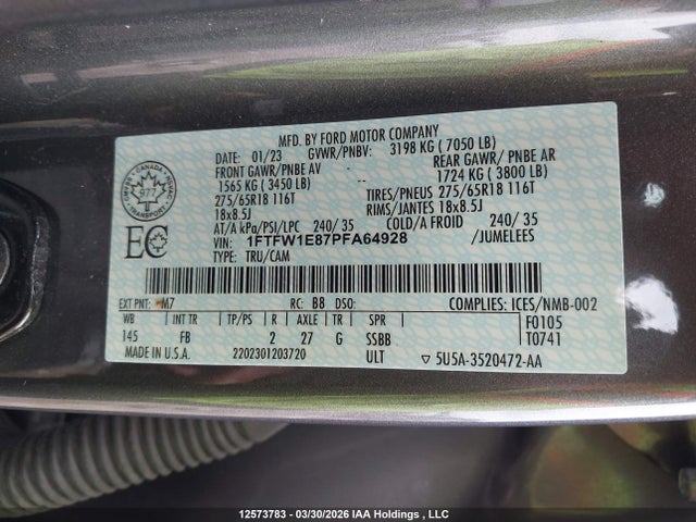 Aukcja sprzedaży 2023 Ford F-150 King Ranch/lariat/platinum/tremor/xl/xlt, vin: 1FTFW1E87PFA64928, numer aukcji: 12573783