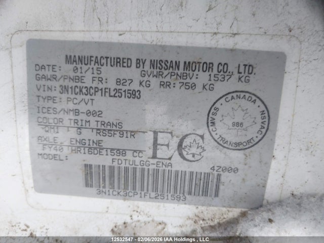 3N1CK3CP1FL251593 Nissan Micra S/sr/sv
