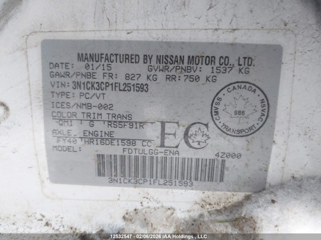 3N1CK3CP1FL251593 Nissan Micra S/sr/sv