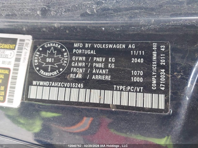 Aukcja sprzedaży 2012 Volkswagen Eos Highline, vin: WVWHD7AHXCV015245, numer aukcji: 12540762