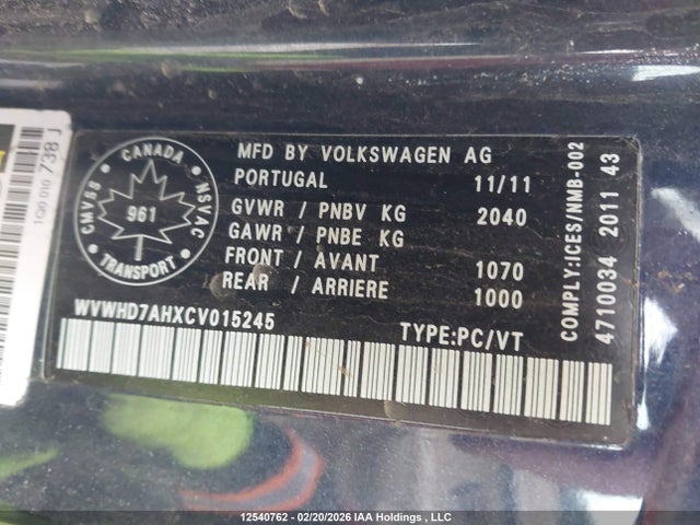 Aukcja sprzedaży 2012 Volkswagen Eos Highline, vin: WVWHD7AHXCV015245, numer aukcji: 12540762