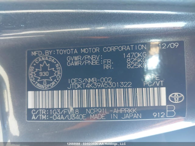 12555588 :رقم المزاد ، JTDKT4K39A5301322 vin ، 2010 Toyota Yaris Rs مزاد بيع