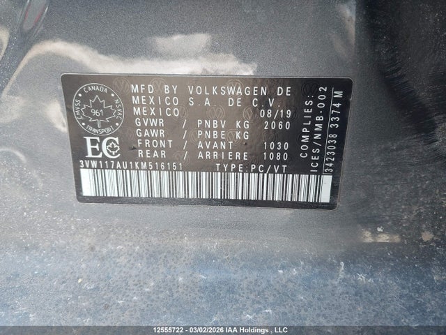 3VW117AU1KM516151 Volkswagen Golf Sportwagen 1.8 Tsi Comfortline/1.8 Tsi Highline