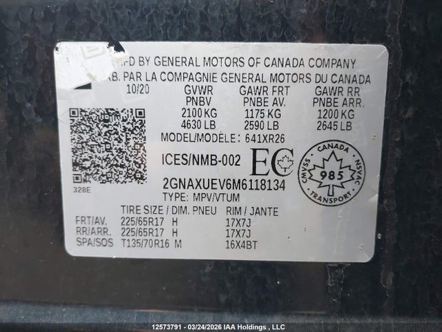 2GNAXUEV6M6118134 Chevrolet EQUINOX LT