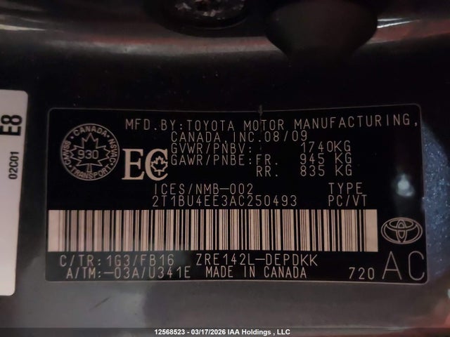 Aukcja sprzedaży 2010 Toyota Corolla Ce, vin: 2T1BU4EE3AC250493, numer aukcji: 12568523