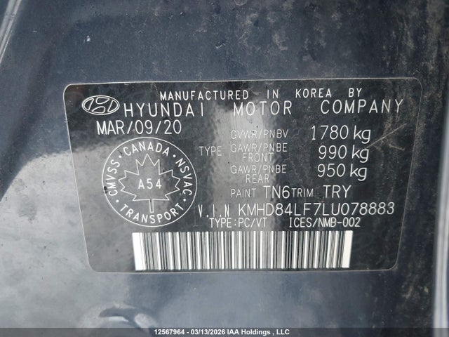 KMHD84LF7LU078883 Hyundai Elantra Preferred Auto Ivt