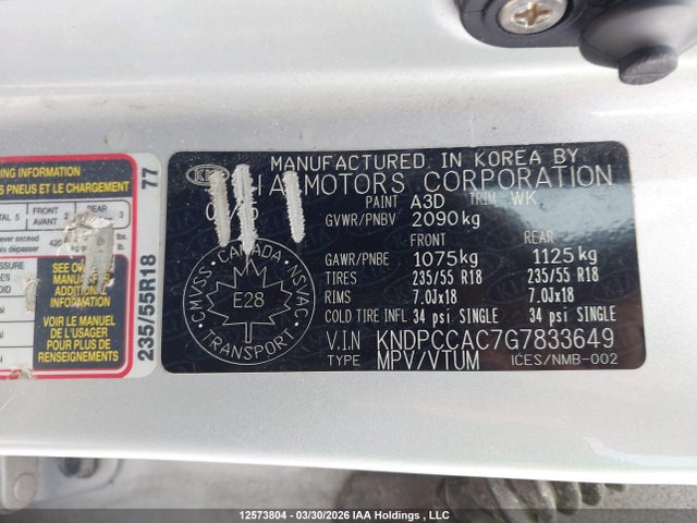 12573804 :رقم المزاد ، KNDPCCAC7G7833649 vin ، 2016 Kia Sportage Ex/sx مزاد بيع