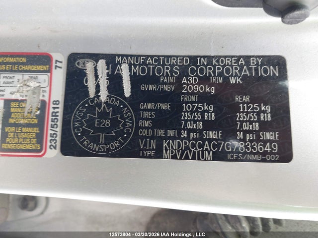 12573804 :رقم المزاد ، KNDPCCAC7G7833649 vin ، 2016 Kia Sportage Ex/sx مزاد بيع