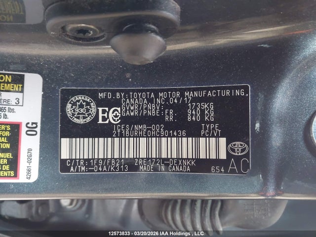 Aukcja sprzedaży 2017 Toyota Corolla L/le/xle/se/xse, vin: 2T1BURHE0HC901436, numer aukcji: 12573833