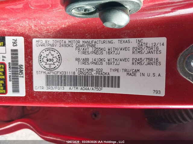 5TFMU4FN0FX031118 Toyota Tacoma Double Cab Long Bed