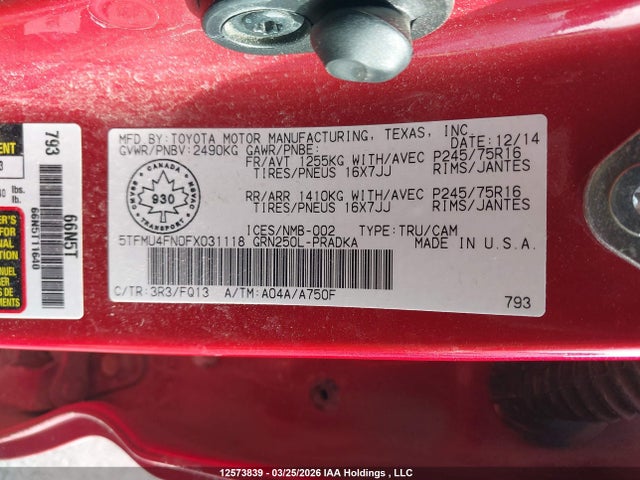 5TFMU4FN0FX031118 Toyota Tacoma Double Cab Long Bed