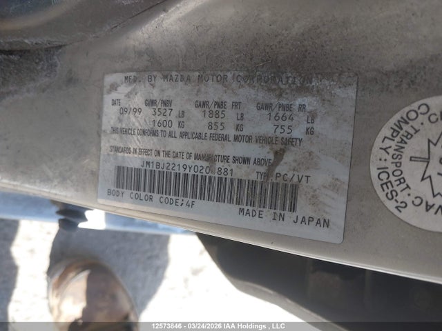 Aukcja sprzedaży 2000 Mazda Protege Es, vin: JM1BJ2219Y0204881, numer aukcji: 12573846