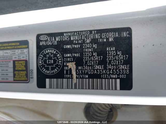 5XYPGDA35KG455398 KIA Sorento L/lx