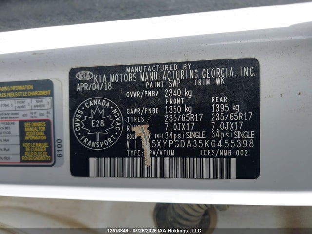 5XYPGDA35KG455398 KIA Sorento L/lx
