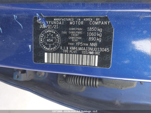 12573865 :رقم المزاد ، KMHLM4AJ3NU013045 vin ، 2022 Hyundai Elantra Hybrid Preferred مزاد بيع