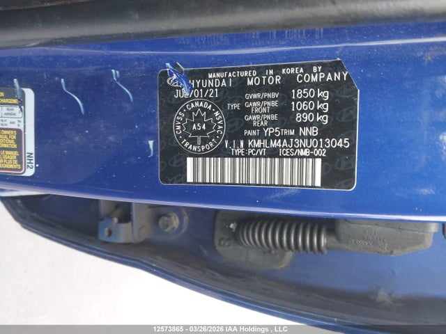 12573865 :رقم المزاد ، KMHLM4AJ3NU013045 vin ، 2022 Hyundai Elantra Hybrid Preferred مزاد بيع