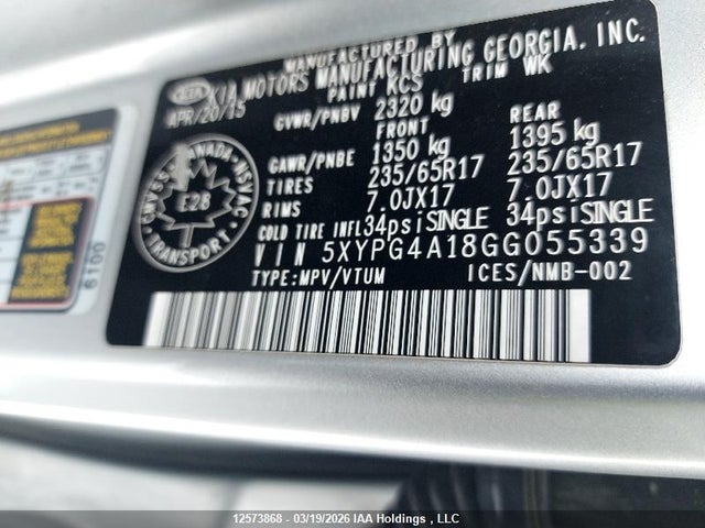 5XYPG4A18GG055338 KIA Sorento Lx/l