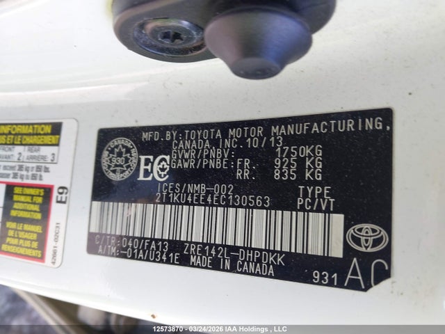 12573870 :رقم المزاد ، 2T1KU4EE4EC130563 vin ، 2014 Toyota Matrix مزاد بيع
