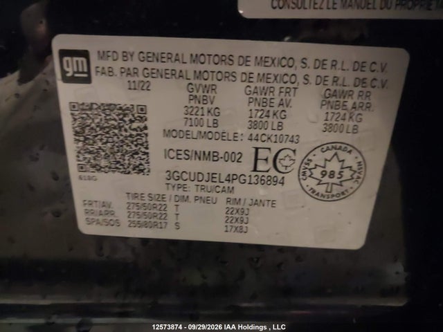 12573874 :رقم المزاد ، 3GCUDJEL4PG136894 vin ، 2023 Chevrolet Silverado 1500 High Country مزاد بيع