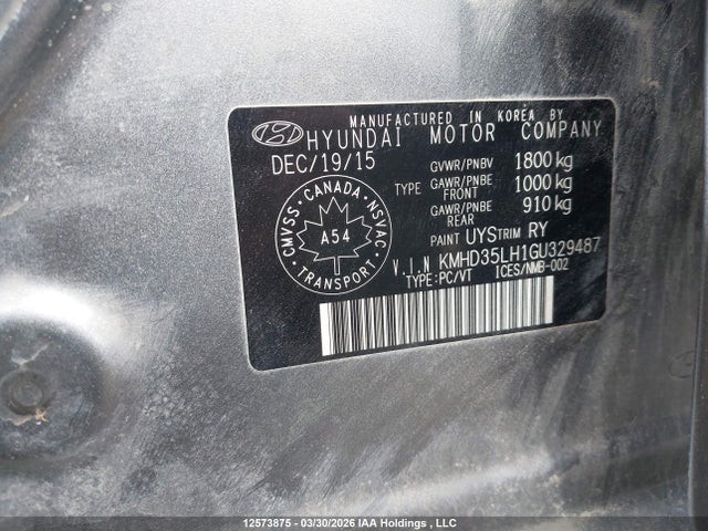 KMHD35LH1GU329487 Hyundai Elantra
