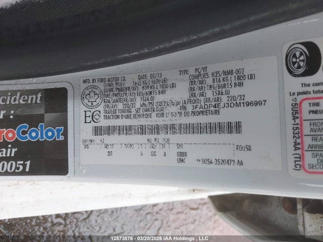 Aukcja sprzedaży 2013 Ford Fiesta Se, vin: 3FADP4EJ3DM196997, numer aukcji: 12573876