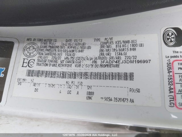 Aukcja sprzedaży 2013 Ford Fiesta Se, vin: 3FADP4EJ3DM196997, numer aukcji: 12573876