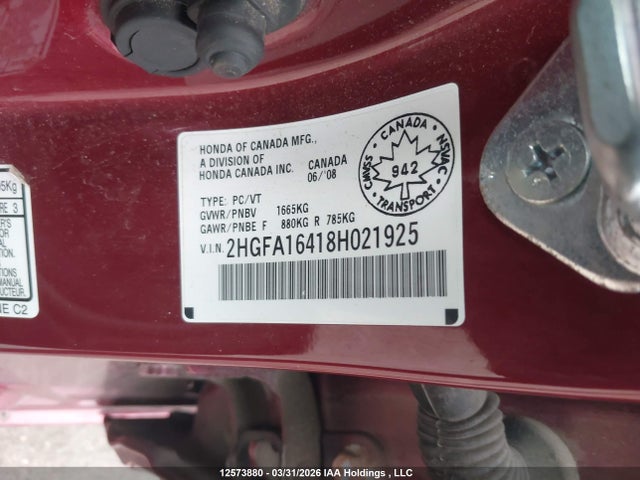 Продаж на аукціоні авто 2008 Honda Civic Dx-g, vin: 2HGFA16418H021925, номер лоту: 12573880