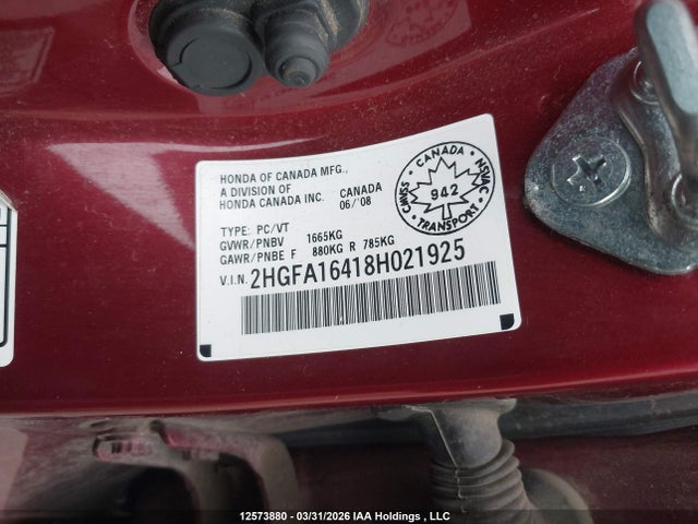 Продаж на аукціоні авто 2008 Honda Civic Dx-g, vin: 2HGFA16418H021925, номер лоту: 12573880
