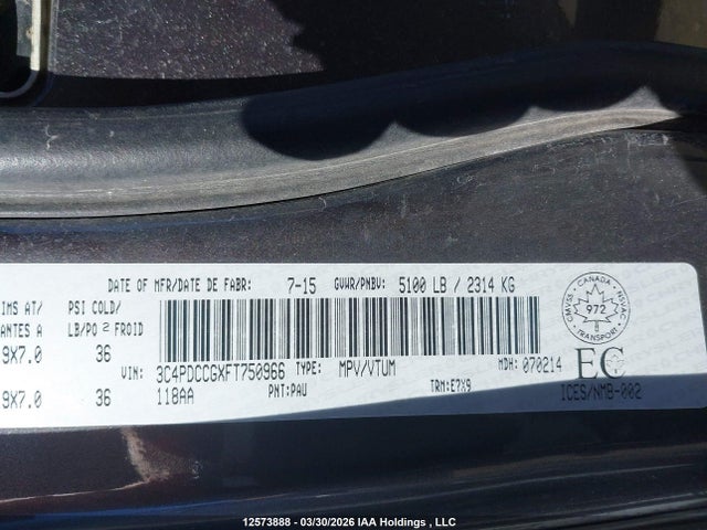 3C4PDCCGXFT750966 Dodge Journey Sxt