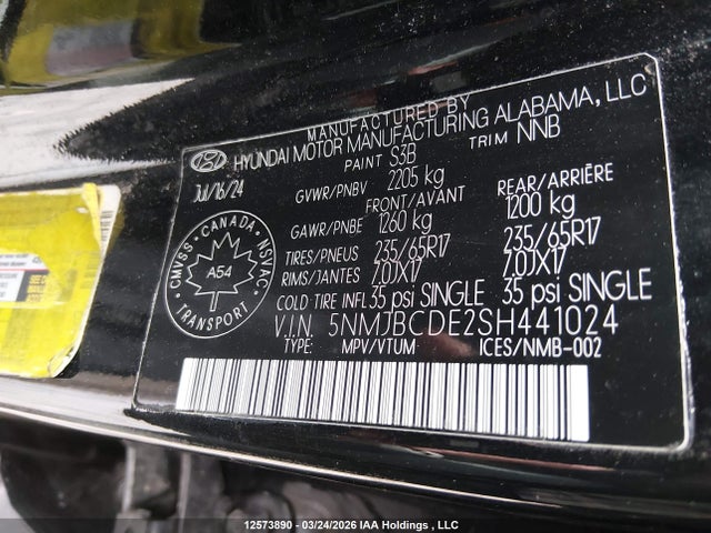 Продажа на аукционе авто 2025 Hyundai Tucson Preferred Awd, vin: 5NMJBCDE2SH441024, номер лота: 12573890