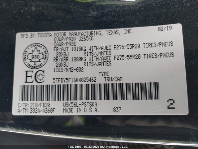 5TFDY5F16KX825462 Toyota Tundra Sr5 Plus 5.7l V8