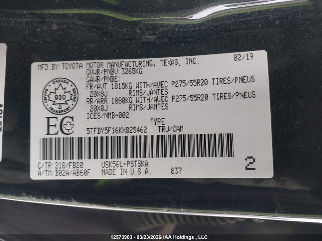 5TFDY5F16KX825462 Toyota Tundra Sr5 Plus 5.7l V8