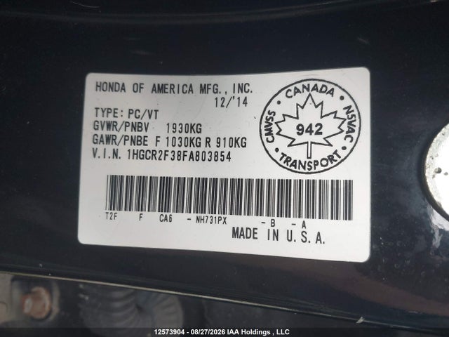 Honda ACCORD LX 2015 1HGCR2F38FA803854 Image 18