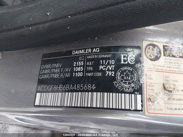 12552237 :رقم المزاد ، WDDGF8HB6BA485684 vin ، 2011 Mercedes-benz C 350 4matic مزاد بيع