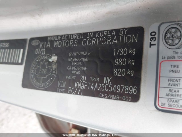 Aukcja sprzedaży 2012 Kia Forte Lx, vin: KNAFT4A23C5497896, numer aukcji: 12573910