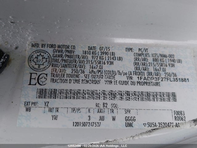 Продажа на аукционе авто 2015 Ford Focus Se, vin: 1FADP3F27FL351881, номер лота: 12552496