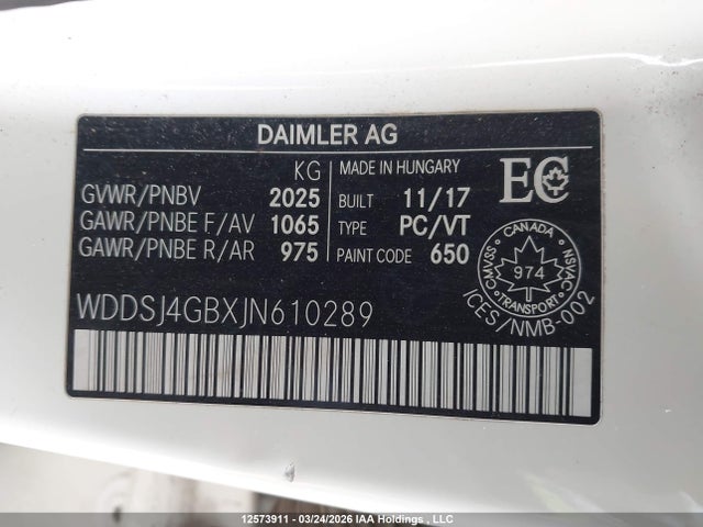 WDDSJ4GBXJN610289 Mercedes-Benz CLA 250 4MATIC