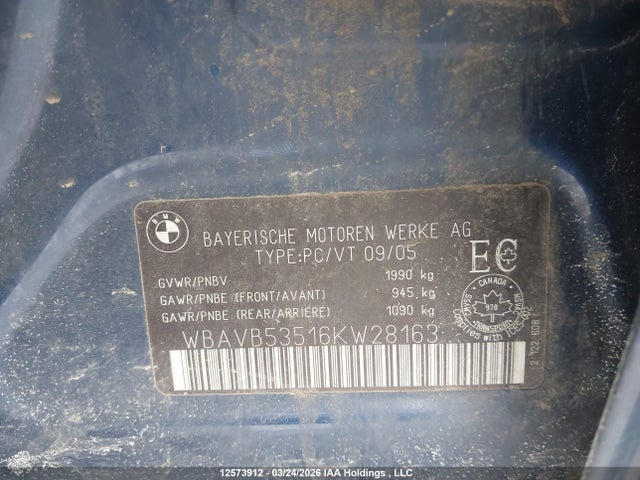 Aukcja sprzedaży 2006 Bmw 323 I, vin: WBAVB53516KW28163, numer aukcji: 12573912