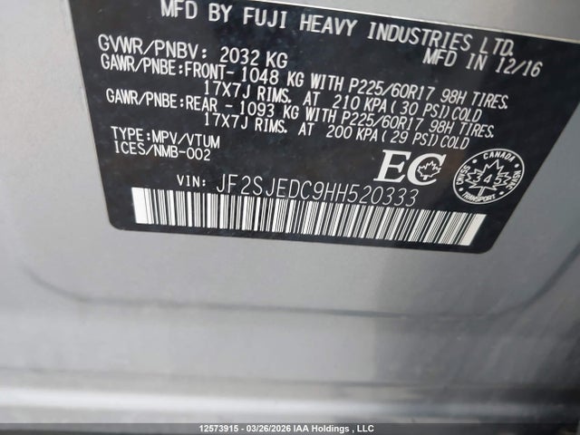 Aukcja sprzedaży 2017 Subaru Forester 2.5i Premium, vin: JF2SJEDC9HH520333, numer aukcji: 12573915