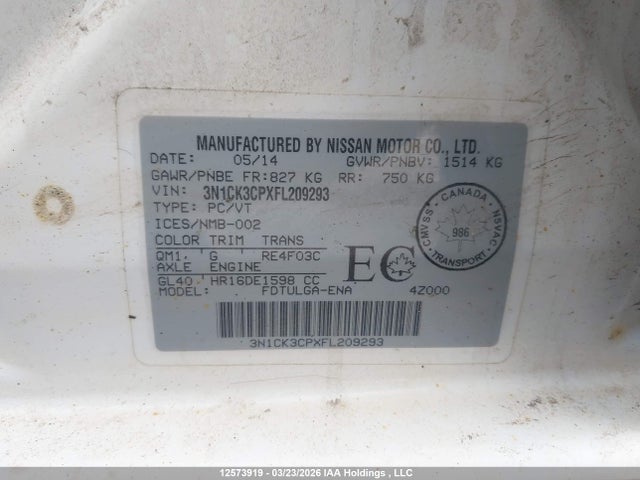 Aukcja sprzedaży 2015 Nissan Micra, vin: 3N1CK3CPXFL209293, numer aukcji: 12573919