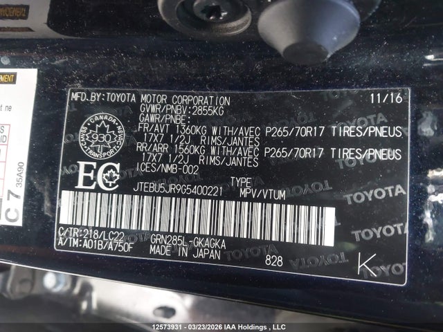 Продажа на аукционе авто 2016 Toyota 4runner Sr5, vin: JTEBU5JR9G5400221, номер лота: 12573931