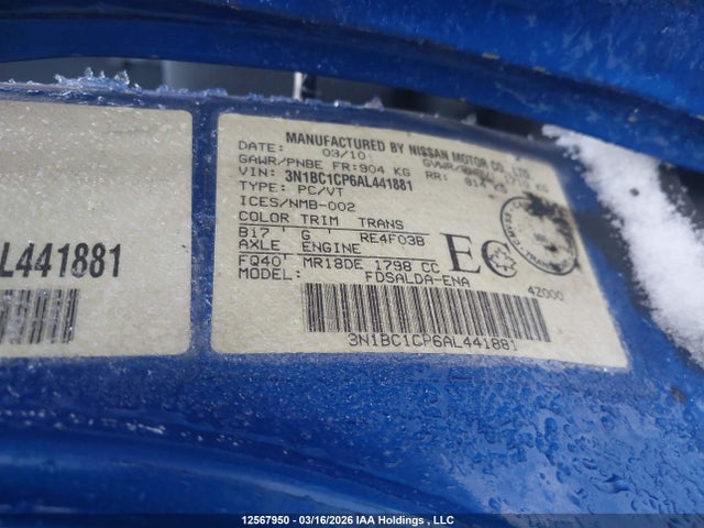 Aukcja sprzedaży 2010 Nissan Versa 1.8s, vin: 3N1BC1CP6AL441881, numer aukcji: 12567950