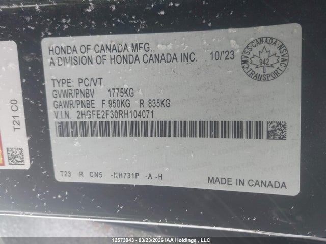 2024 Honda Civic Ex 4dr მანქანა იყიდება აუქციონზე, vin: 2HGFE2F30RH104071, აუქციონის ნომერი: 12573943
