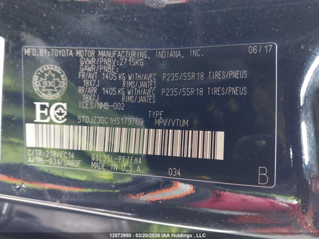 2017 Toyota Sienna Le 7 Passenger მანქანა იყიდება აუქციონზე, vin: 5TDJZ3DC1HS179769, აუქციონის ნომერი: 12573950