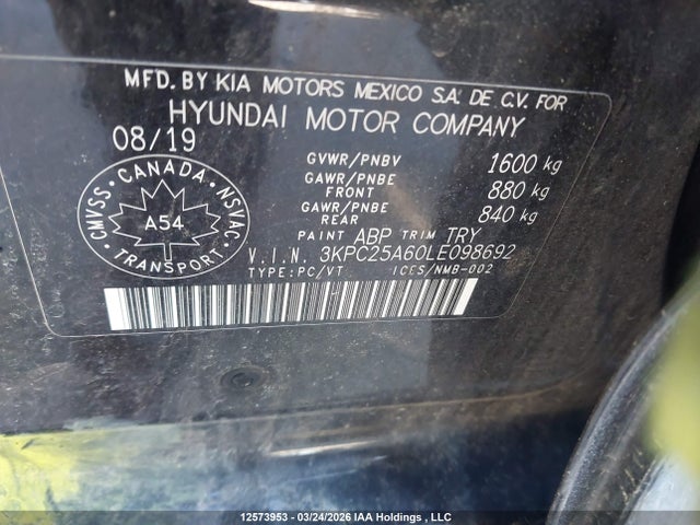 2020 Hyundai Accent მანქანა იყიდება აუქციონზე, vin: 3KPC25A60LE098692, აუქციონის ნომერი: 12573953