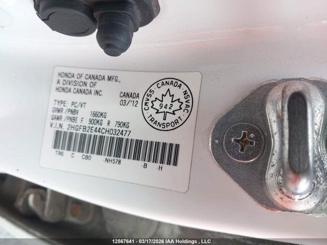 Продаж на аукціоні авто 2012 Honda Civic Lx, vin: 2HGFB2E44CH032477, номер лоту: 12567641