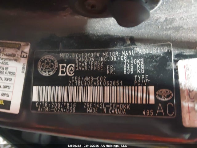12560352 :رقم المزاد ، 2T1BU40E49C062651 vin ، 2009 Toyota Corolla Ce مزاد بيع